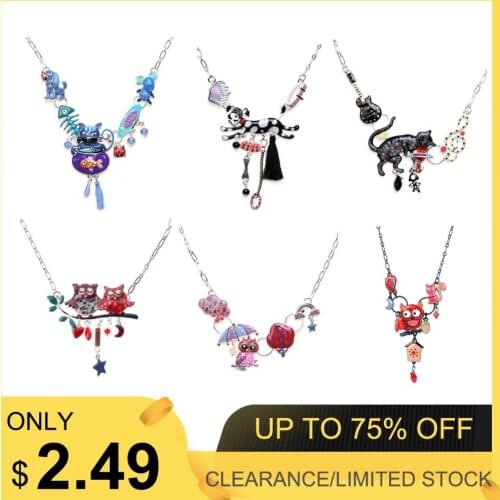 Cute Animal Cat Necklace for Women Colorful Dog Owl Enamel Zinc Alloy Chain Necklaces Hot Sale Accessories Wholesale Jewellery
