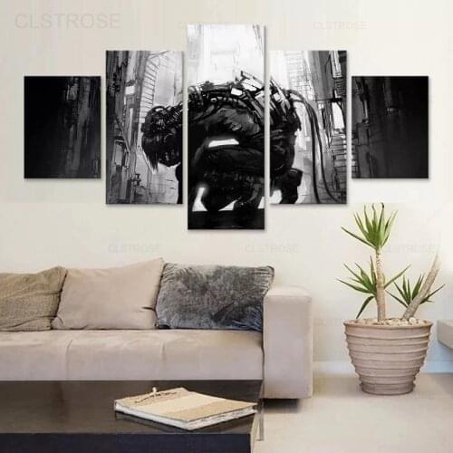 Punk Style Future Technology Robot Art Poster 5Pcs Black and White Modular Pictures Modern Home Wall Decoration Canvas Painting