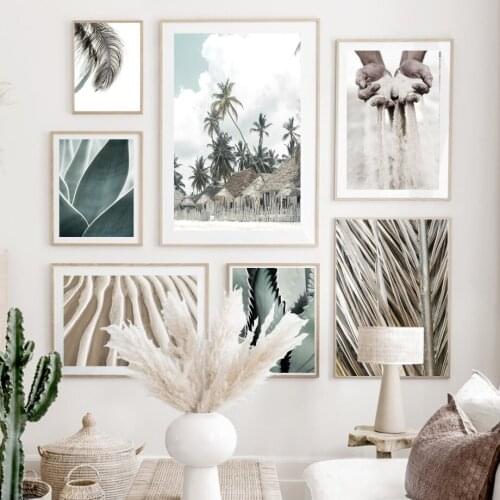 Grains of Sand Beach Coconut Tree Palm Leaf Agave Nordic Poster Wall Art Print Canvas Painting Decor Pictures For Living Room