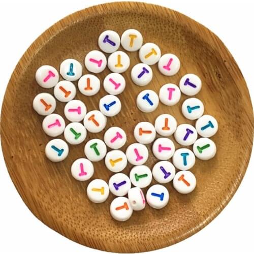 Single Initial T Printing Alphabet Plastic Beads 3600PCS/Lot 4*7MM Flat Round Shape Acrylic Letter Beading Material Bracelet DIY