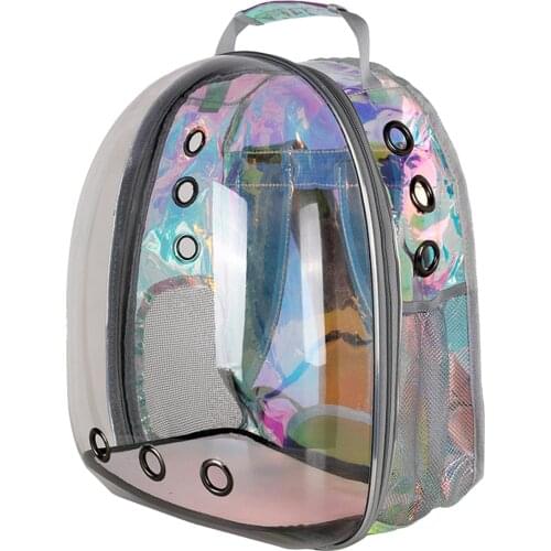 Portable Pet Travel Breathable Backpack Pet Carrier Capsule Rainbow Waterproof Transparent Breathable Space for Dog Cat Puppy
