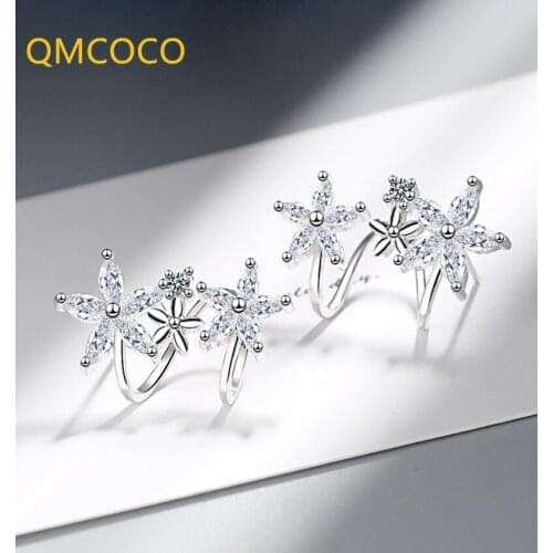 QMCOCO 925 Silver Zircon Flower Earrings For Woman Girl Fashion Geometric Earring Party Jewelry Accessorie Prevent Allergy