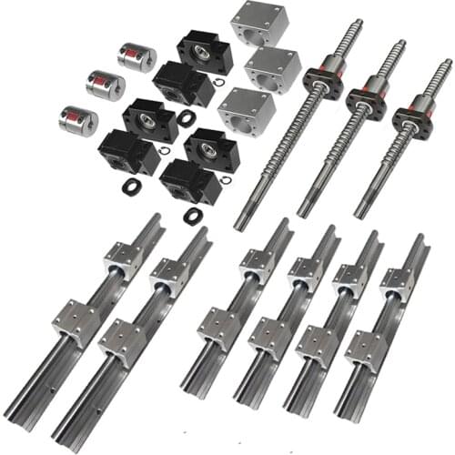 SBR+ screw rod set, including 6 SBR guide rails, 12 SBR sliders, 3pcs 1605 screw rods, 3 sets of BKBF12, 3pcs DSG16, 3 couplings