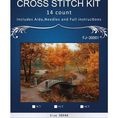 FJ-30077 bridge in woods Counted Cross Stitch Cartoon Cross Stitch 14CT Cross-Stitch Kit Handmade Embroidery Needlework