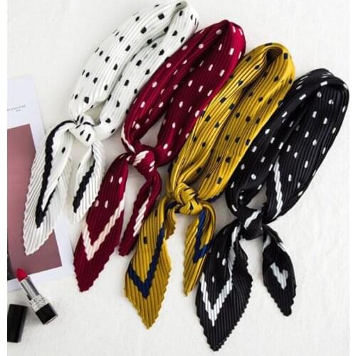 Spring Fashion Square Scarf Women Luxury Dot Shawls Pleated Office Small Hair Neck Hijabs Foulard Basic Silk Scarves PJ149