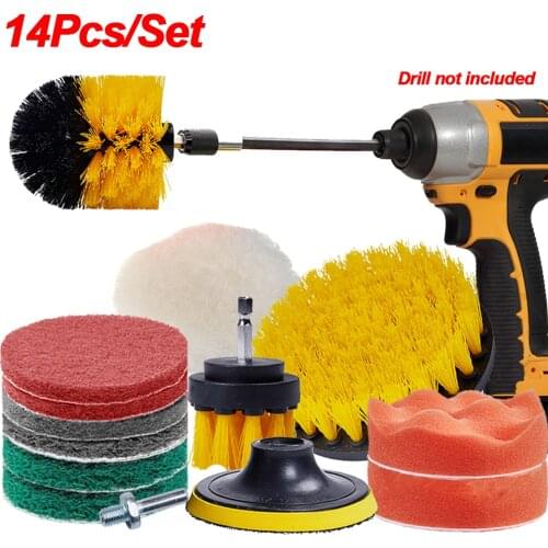 14Pcs Power Scrubber Brush Drill Brush For Kitchen Car Wheel Rim Cleaning Brush Polishing Pad Detail Brush Car Cleaning Tools