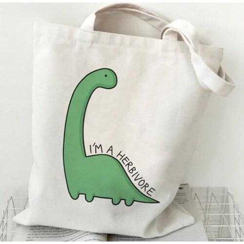 Cute Cartoon Dinosaur Shopping Bag Canvas Recycle Bags Tote Reusable Shopper Bag Foldable Sac Cabas Ecobag Tote Sacolas
