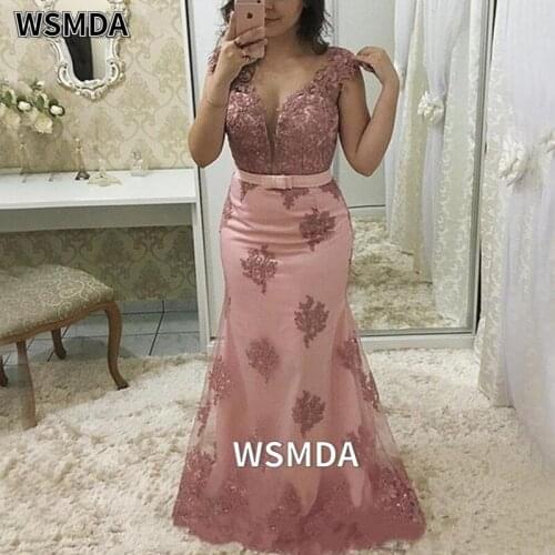 Light Pink Mermaid Mother Of The Bride Dresses Plus Size Sheer Jewel Cap Sleeve Vintage Lace Long Formal Evening Gown 2021