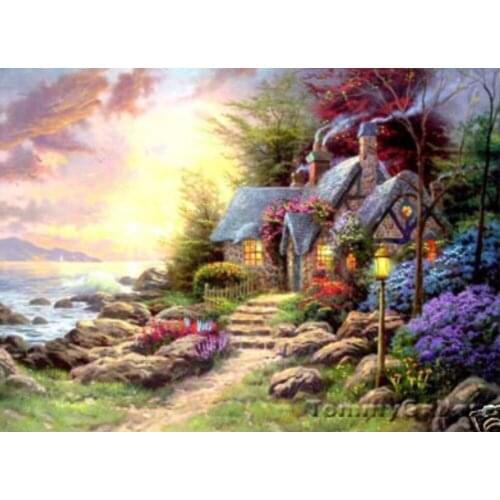 T K Oil Repro "Seaside Hideaway" 36"x24" Guaranteed