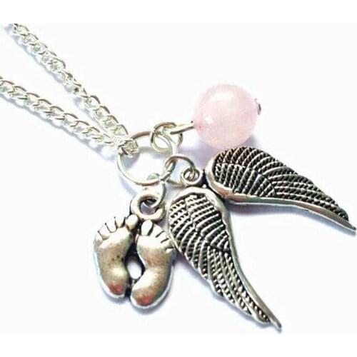 Tibetan My Babies Feet Under Angel Wings Pendant Necklace Miscarriage Baby Loss Memorial Jewelry Necklace for Women Bijoux