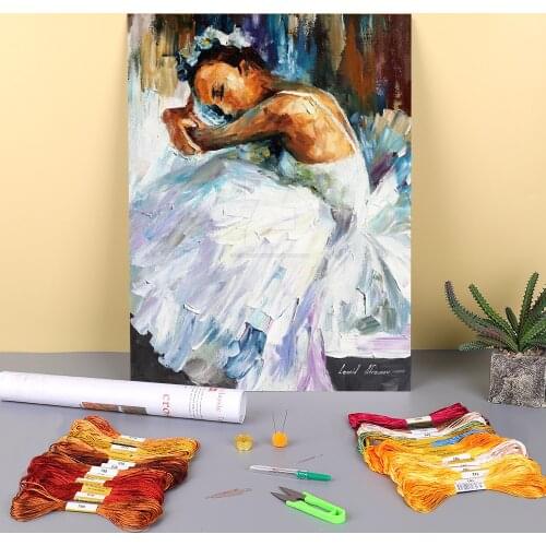 Ballerina White Swan Printed Water-Soluble Canvas 11CT Cross Stitch Embroidery Complete Kit DMC Threads Handicraft Decor