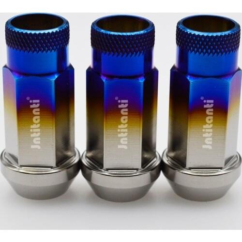 High performance strong blue color 60 degree cone seat open end Gr.5 titanium alloy lug nut M12*1.5*48mm with knurl