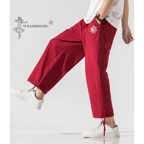 Japanese Casual Kimono Pants Embroidered Harem Loose Harajuku Trousers Japan Men Traditional Asian Clothing Yukata Style Costume