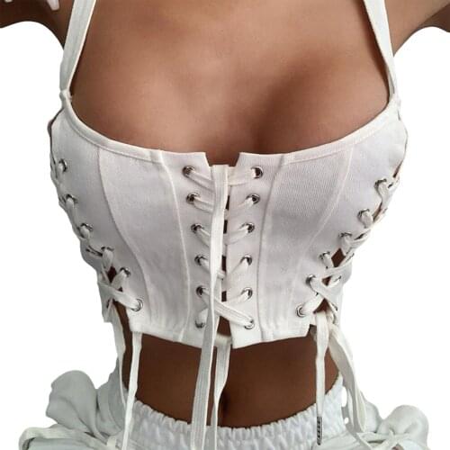 Womens Tank Tops, Bandage Vest, Hollow Out Lace Up Thin Summer Square Neck Shirt, Bare Navel