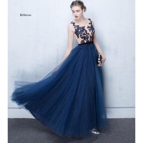 Blue Chorus Costume New Style round Neck and Long Pattern Sleeveless Lady Banquet Lace Slimming Evening Dress for Women