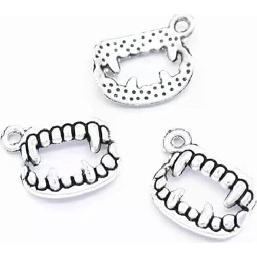 12pcs 17x13mm Antique Silver Tiger Tooth Tusk Charm Pendant For DIY Jewelry Making