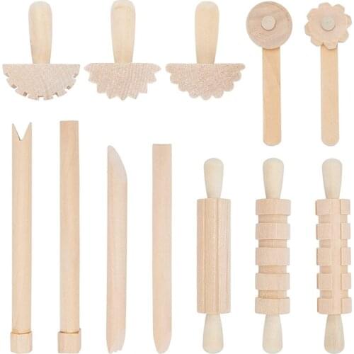 12Pcs Clay And Dough Tools Play Accessories Includes Rollers Hammer Party Pack Wood Pottery Tools Stamps For Clay Art