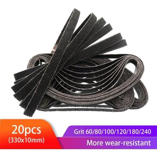 20pcs Sanding Belt 60/80//100/120/180/240Grit Abrasive Sanding Belt 330x10mm for Wood Metal Grinding Polishing