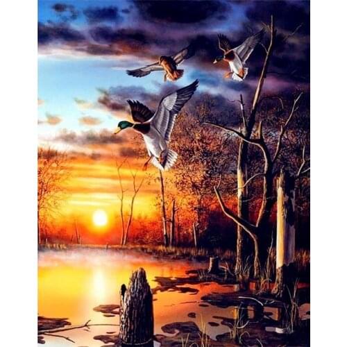 ARMYQZSunset bird scenic spot square diamond painting animal round diamond square diamond diamond embroidery embroidery diamond