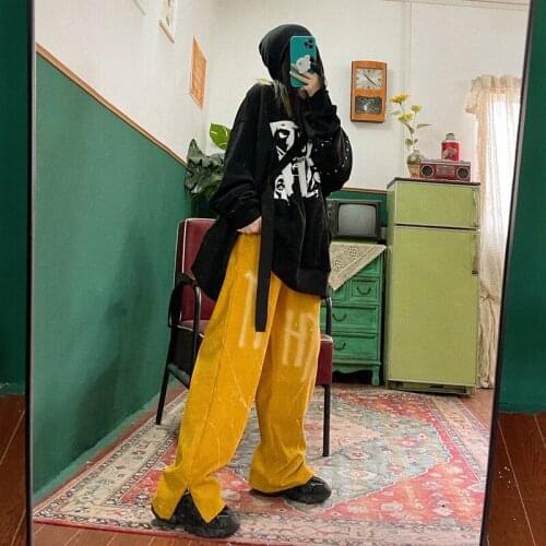 Hip hop on the street cool splash ink BF hand painted corduroy retro daddy mens and womens trendy pants trousers