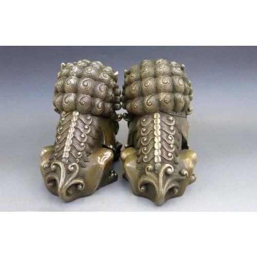 Decoration bronze factory Pure Brass Antique Old A pair Chinese Brass Animal Foo Dog Lion town house Statue sculpture