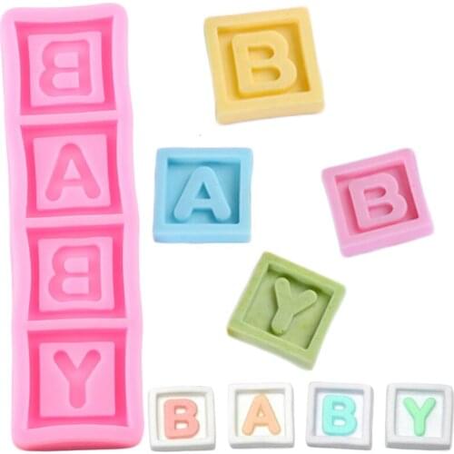 Baby Square Letter Chocolate Flip Silicone Mold Fondant Cake Decorating Baking Tools Drop Glue Plaster Moulds Candle Resin Molds