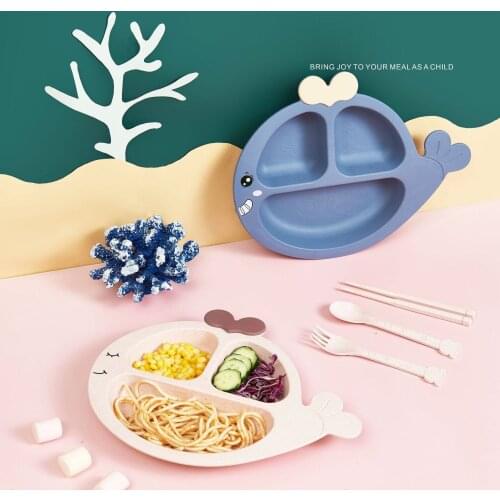 Baby Cartoon Whale Tableware Childrens Dinnerware Home Anti-hot Wheat Straw Training Plate Kids Feeding Dishes dinnerware set