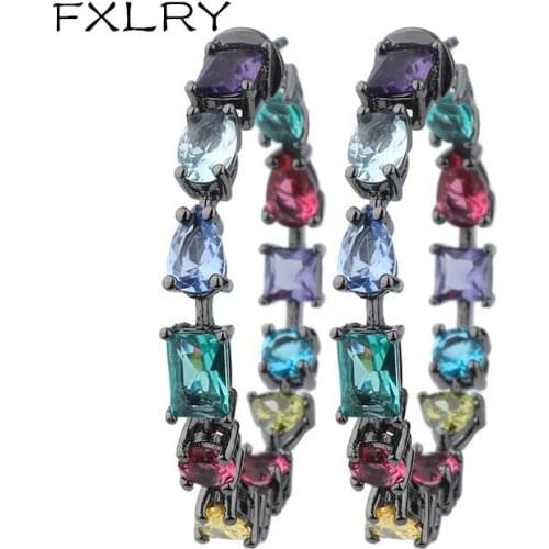 FXLRY High Quality Pave Multi Colorful Cubic Zirconia For Women Round Shape Circle Hoop Earring Fashion jewelry