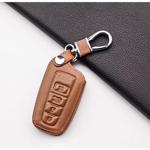 Hot Sale 100% Leather Car Keychain Key Cover Case For Toyota Camry CHR Prius Corolla RAV4 Prado 2017 2018 3 button keyless