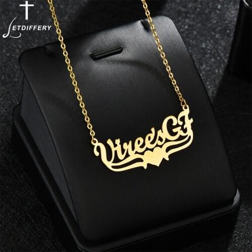 Letdiffery Personalized Custom Name Lace Heart Pendant Necklace Stainless Steel Nameplate Customized Necklaces Gifts Jewelry