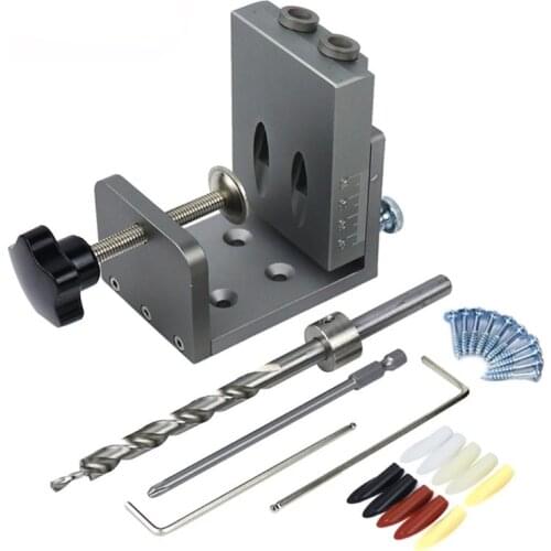 Woodworking Pocket Hole Locator Jig Kit Wood Doweling Puncher with 9mm Step Drill Bit Carpenter Guide Tools