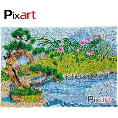Latch Hook Rug Spring Garden Crocheting Tapestry Kits DIY Carpet Rug Chunky Yarn Needlework Knitted Floor Mat Hobby & Crafts
