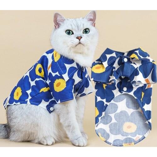 Pet T-Shirt Flower Printing Turndown Collar Apparel Breathable Dog Blouse Costume for Summer