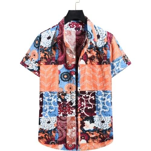 Summer Vintage Men Casual Shirt Loose Button Up Beach Shirts 2021 Fashion Floral Print Hawaiian Aloha Shirt Men Clothing Chemise