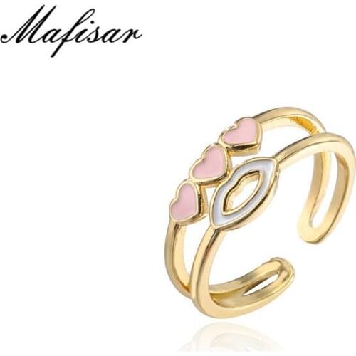 Mafisar Fashion Gold Color Women Wedding Ring Black/White Oil Painting Open Ring Adjustable Size Wholesale Birthday Gift