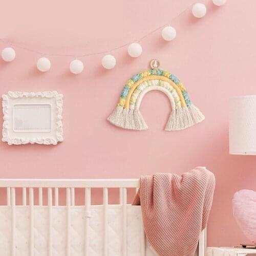 Hand Woven Macrame Cotton Boho Rainbow Tapestry Wall Hanging Baby Room Kids Room Decor Nursery Wall Decor Home Decoration