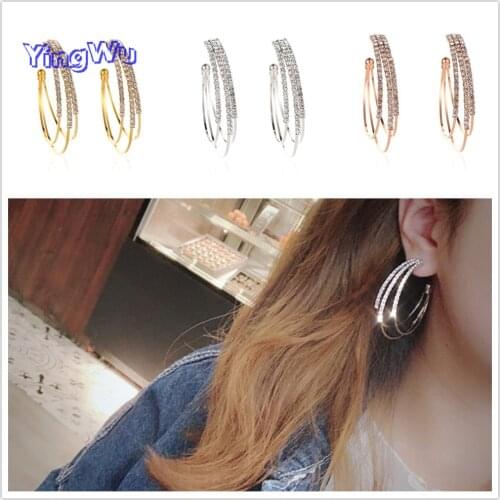 Fashion Exaggerated C-Shaped Ear Ring Geometric Circle Rhinestone Earrings Metal Big Circle For Women Ear Jewelry Gift