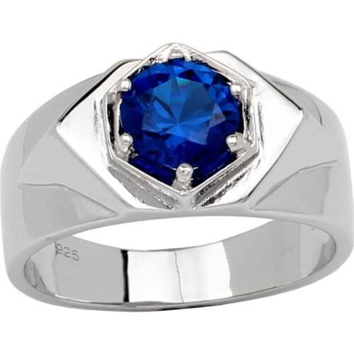 Genuine Sterling Silver Ring Hot Sale 7.5mm Cubic Zirconia Men Jewelry Man Size 6 to 13 R515