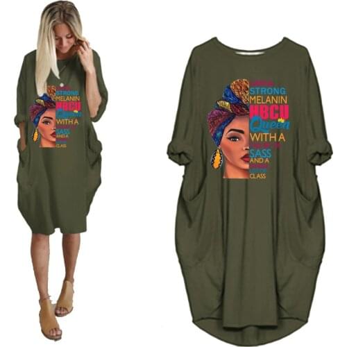Autumn New Fashion African Dress For Women Pocket Black Beatiful Letters Print T Shirt Dresses 2021 Plus Size Midi Robe Femme