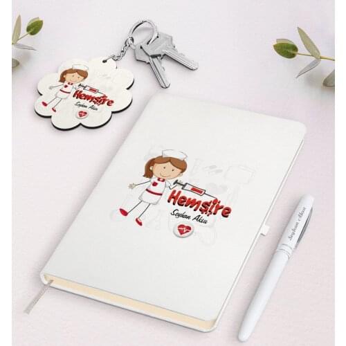 Personalized Nurse White Notebook Pen and Keychain Gift Seti-5 Reliable Quality Gift Casual Design Occasion Special Occasions