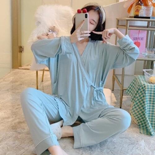 2Pcs/Set Modal Maternity Nursing Sleepwear Set Breast Feeding Pajamas Nightgown Pregnancy Lace Nightwear Maternity Nursing Dress