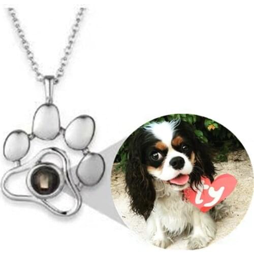 Custom Projection Pet Photo Footprints Cat Dog Paw Necklace Memory Jewelry