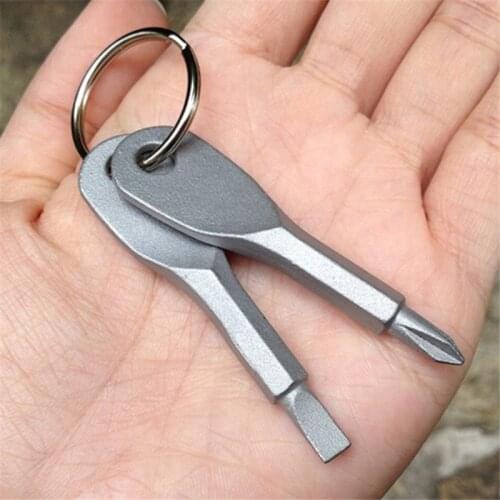 Portable Phillips Slotted Screwdriver Key Ring Stainless Steel keyring Hike Outdoor Multi Mini Pocket Repair Tool Gadget Camp