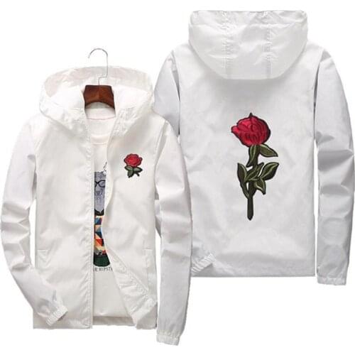 Rose Embroidery Thin Jackets Men Women Streetwear Polyester Jacket Coat Hip Hop Casual Autumn Windproof Plus Size 6XL 7XL HH125