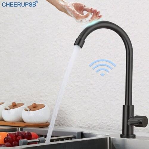 Touch Kitchen Sink Faucet Single Cold Deck Mount Black Tap Single Handle Sensitive Touch Faucets Luxury Stream Taps with Sensor