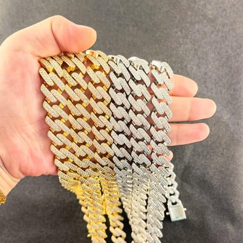 14mm 16inch 18inch 20inch 22inch HipHop Jewelry Cuban Chain Iced Out Bling Zircon Micro Pave Link Statement Necklace