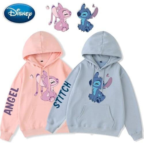 Disney Sweatshirt Fashion Stitch Angel Little Monster Cartoon Print Unisex Women Hooded Pullover Pocket Long Sleeve Top 8 Colors