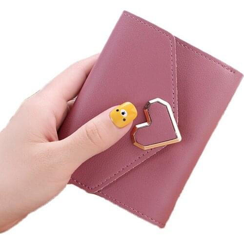 Fashion heart PU Leather money bag for Women Girl small wallet ladies short Clutch purse hand bag female coin purse card Holder