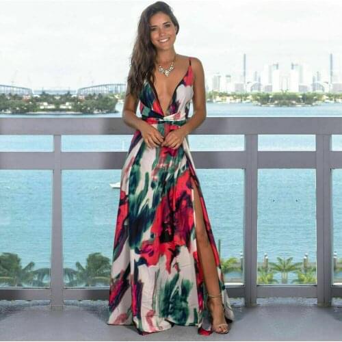 Women Sexy Beach Dress Printed Sleeveless Bohemia Sundress Swimwear Suit Floral Boho Summer Beach Party
