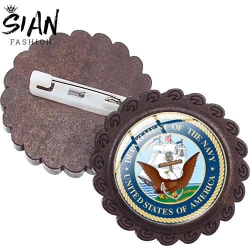 SIAN Department Of The Navy Badge Pins Brooch USA Important Dept Symbol Glass Image Vintage Wooden Brooches Commemorative Gifts